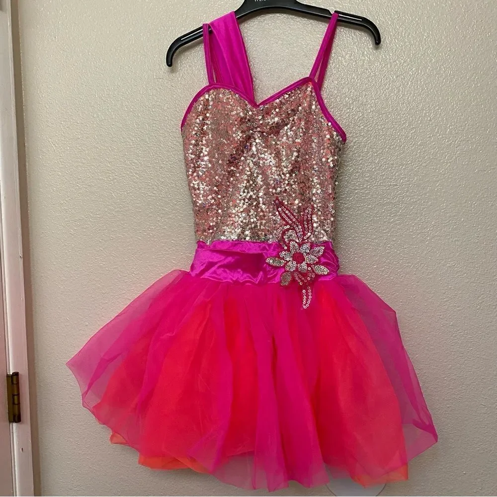 WEISSMAN Dance Costume tutu dress hot pink Girls Just Wanna Have Fun 9142 AS